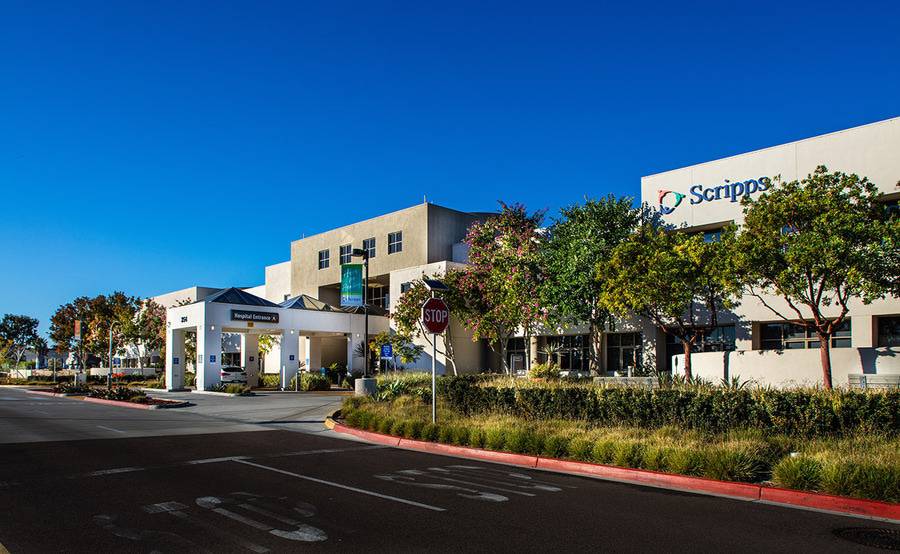 The exterior of Scripps Memorial Hospital Encinitas, located next to the Santa Fe Drive exit off I-5, just east of South Coast Highway 101.